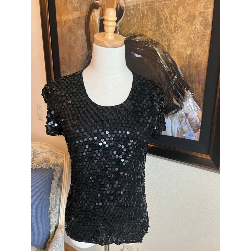 Women's Colette Mordo Black Sequin Short Sleeve Tee M